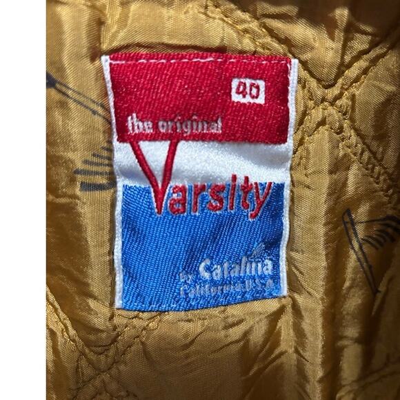 VINTAGE Original Varsity by Catalina Lined Bomber Full Zip Beige Jacket; Size 40 - Picture 7 of 10